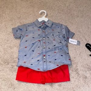 NWT Carter’s boys button up and shorts set 2t Dinos